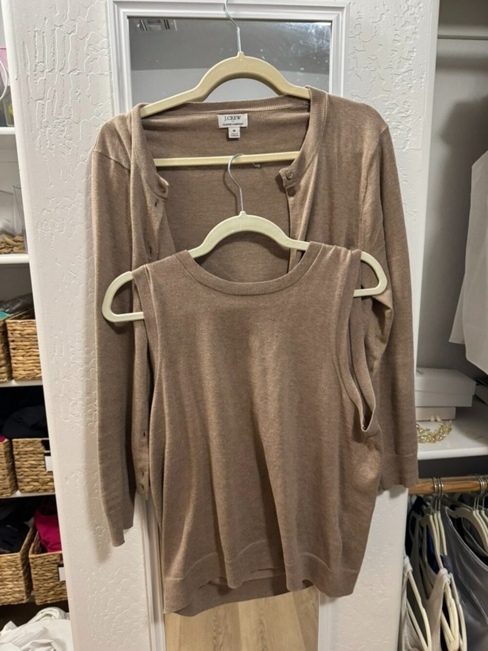 J.Crew Classic Cardigan and Shell Twin Set Camel Tan Size M